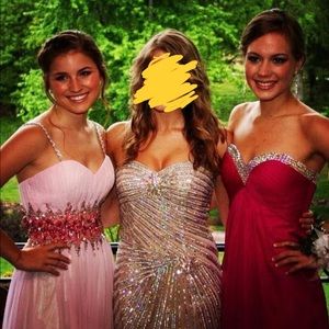 Jovani champagne beaded prom/evening dress